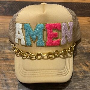 Colorful 'AMEN' Trucker Hat with Gold Chain